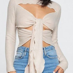 Long sleeve Front-Cross beige sweater top Small